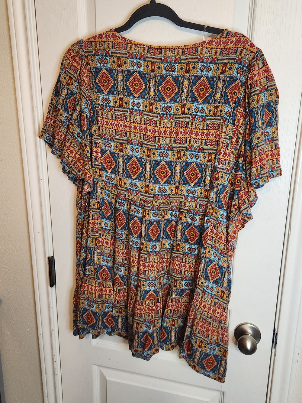 Kaktus Teal Yoke Multicolor Geometric Peasant Tunic - Picture 8 of 9
